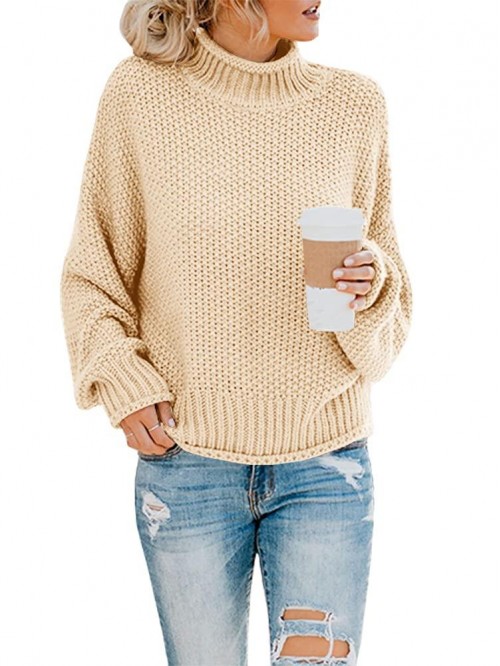 Womens Turtleneck Oversized Sweaters Batwing Long ...