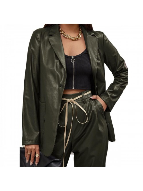 Faux Leather Jacket Shacket Long Sleeve Oversized ...