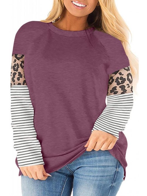 PLUS Womens Plus Size Long Sleeve Striped Leopard ...