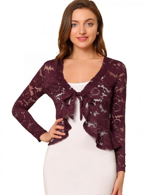 K Shrug Top for Women's Tie Front Ruffled Hem Flor...