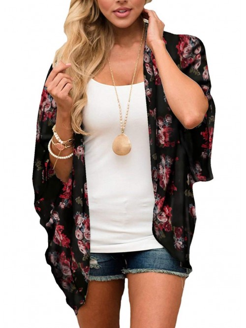 Women's Cardigan-Sheer Kimono Loose Summer Floral ...