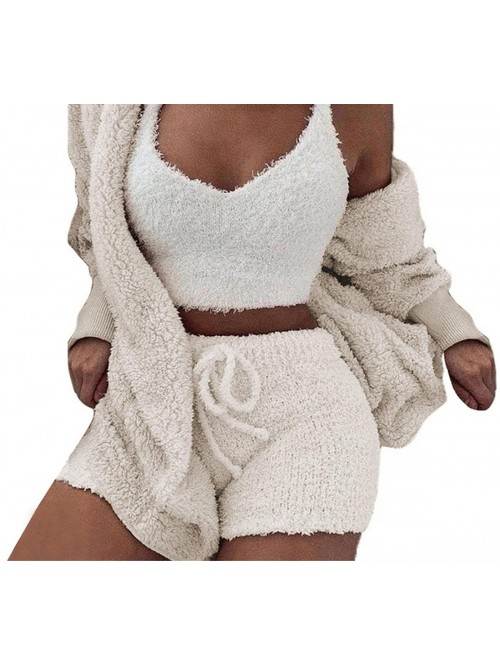 Womens Sexy 3 Piece Outfits Fuzzy Fleece Open Fron...