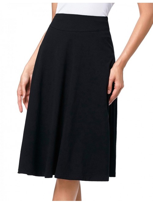 Kasin Flared Stretchy Midi Skirt High Waist Jersey...