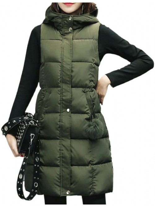 Jolin Womens Long Puffer Vest Black Hooded Zip Sle...