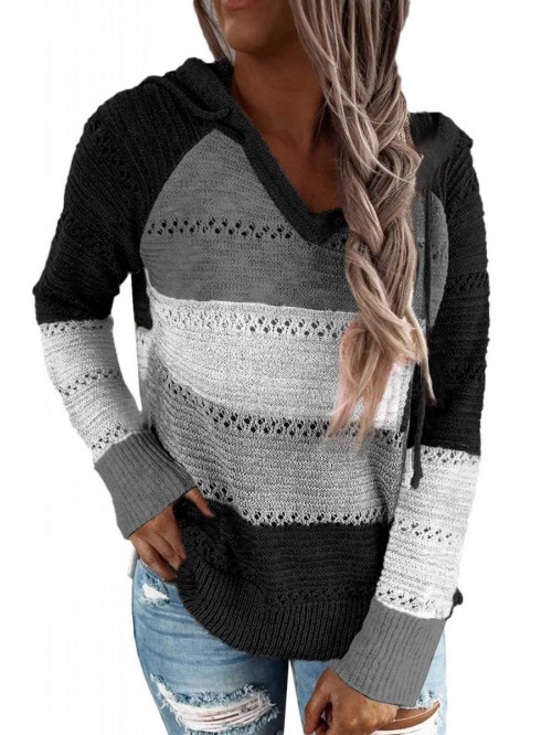 Womens Striped Color Block Hoodies Fashion V Neck ...