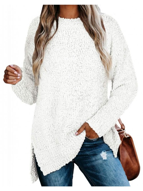 Womens Sweaters Crewneck Long Sleeve Side Slit Tun...