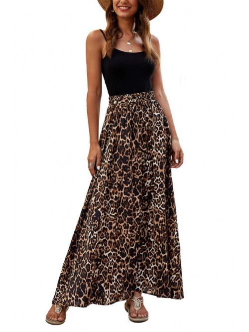 Women Leopard Print Long Skirts Chiffon Summer Bea...