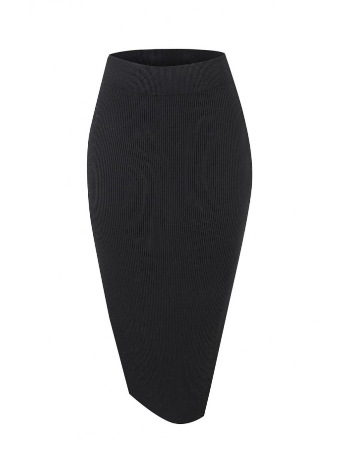 CoCo Women's Elastic Waist Knitted Split Tube Pencil Midi Skirt 