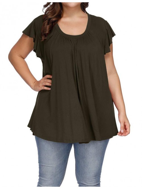 Women's Plus Size Top Short Sleeve Casual Ruffle L...