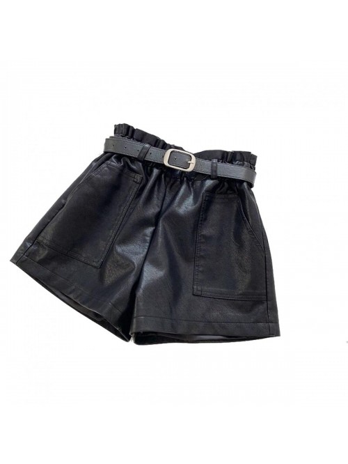 Faux Leather Shorts Loose Casual High Waist Wide L...