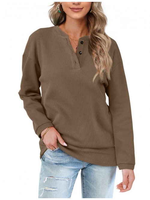 Womens Casual Sweatshirts Henley Button Up Long Sl...