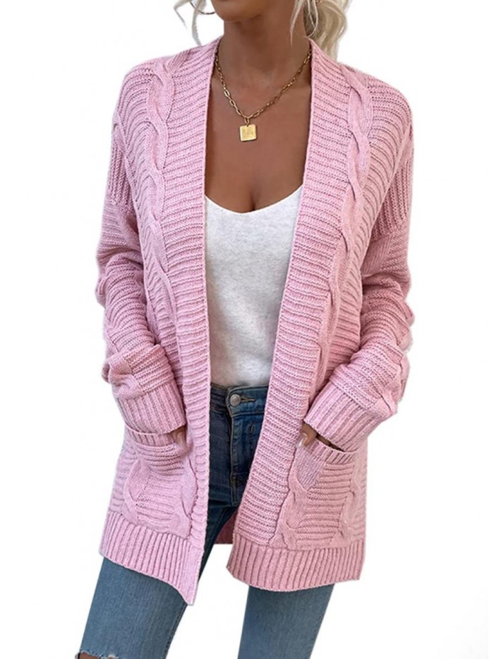 Knit Cardigan Women's Chunky Open Front Outwear Cover Up with Pockets 