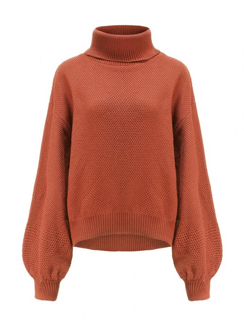 Womens Turtleneck Sweaters Casual Drop Shoulder Kn...