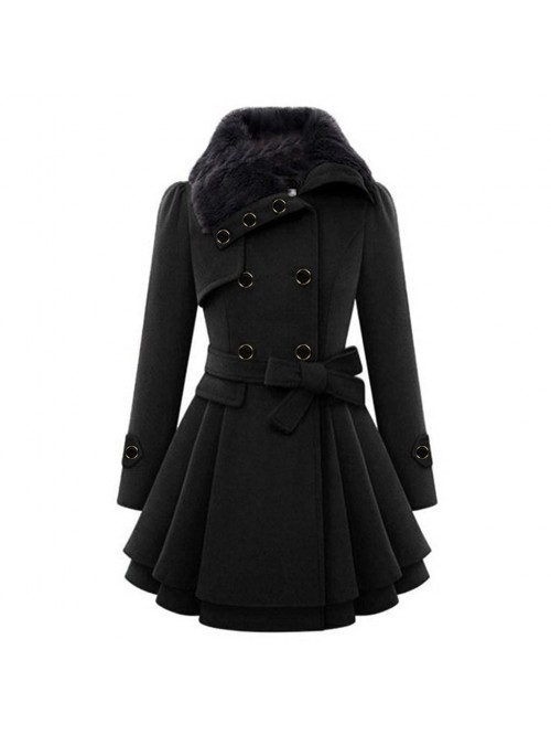 Double Breasted Pea Coat Winter Mid-Long Trench Co...