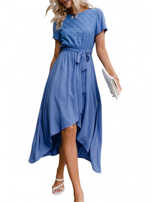 Women's Striped Linen Long Dress Elegant Ruffle Ca...