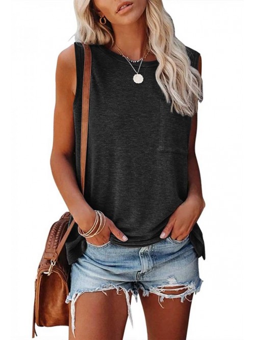 Women's Summer Sleeveless Crew Neck Tank Tops Casu...