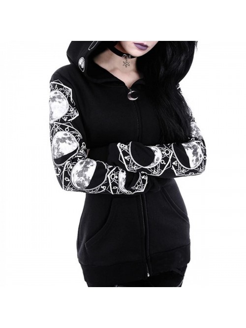 Hoodies Retro Gothic Clothing Hoodie Punk Black Zi...