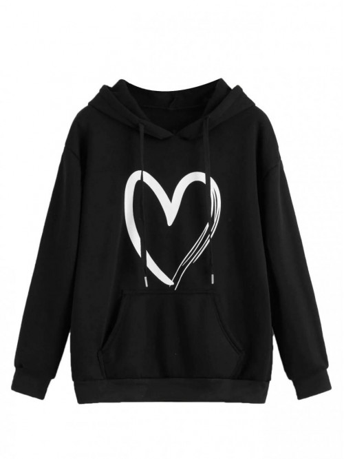 Women's Casual Heart Print Long Sleeve Pullover Ho...