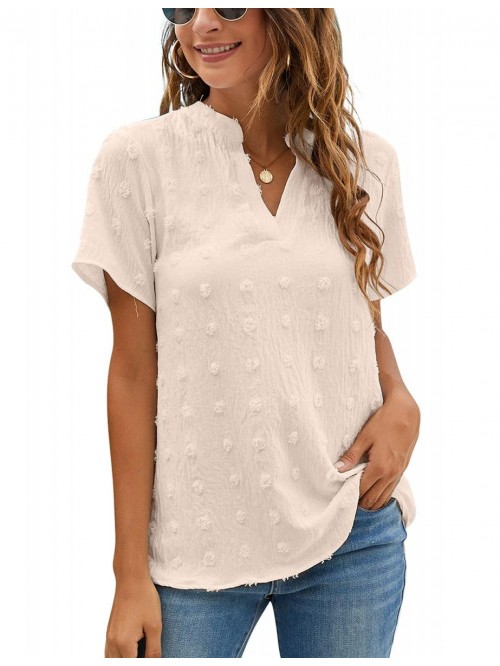 Jelly Womens White Chiffon Blouses Short Sleeve V ...