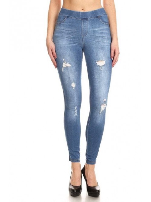 Stretch Pull-On Skinny Ripped Distressed Denim Jeg...