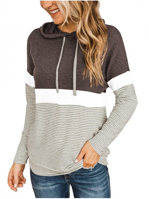 Queen Womens Color Block Hoodies Tops Long Sleeve ...