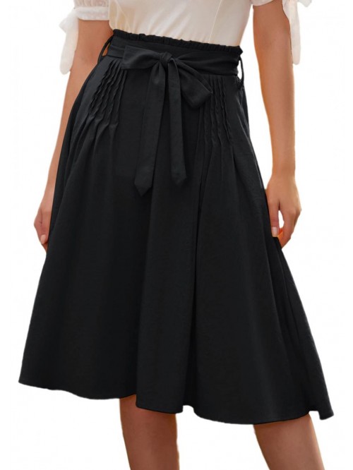 Poque Women's Skirts High Waist A-Line Pleated Ski...