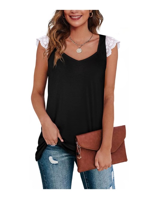 Women's Lace Tank Tops Summer Casual Loose Sleevel...