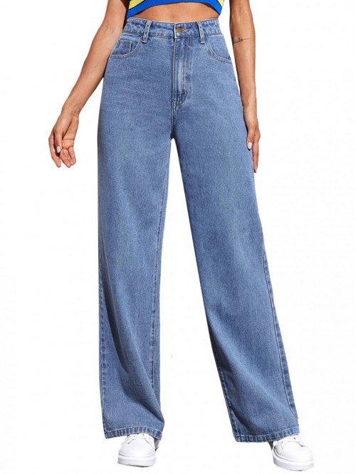 HUX Women's Casual Denim Pants High Waisted Wide L...