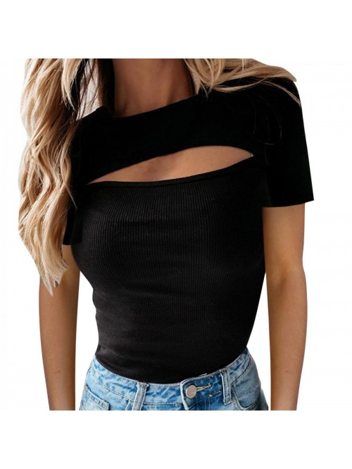 Women's Cutout Front Short Sleeve T Shirt Knitted ...