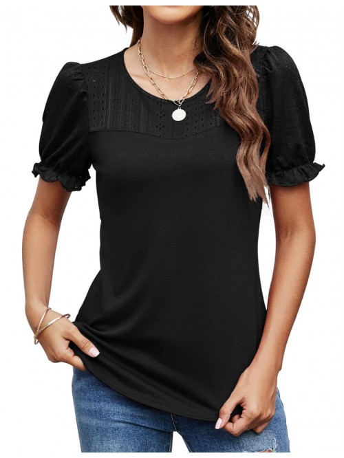 Puff Short Sleeve Shirts Crew Neck Soft Tunic Top ...