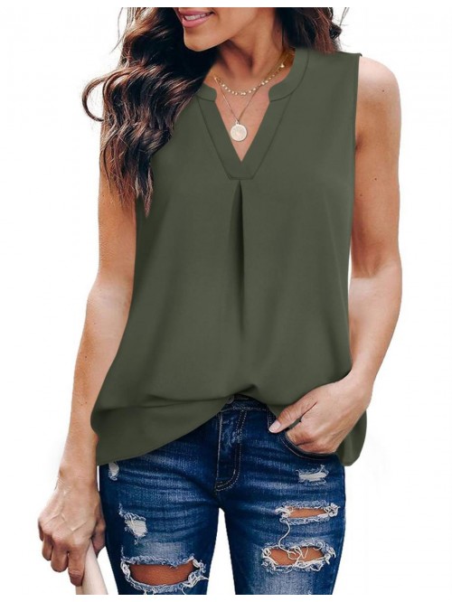 Women's Summer Tank Blouse Casual V Neck Sleeveles...