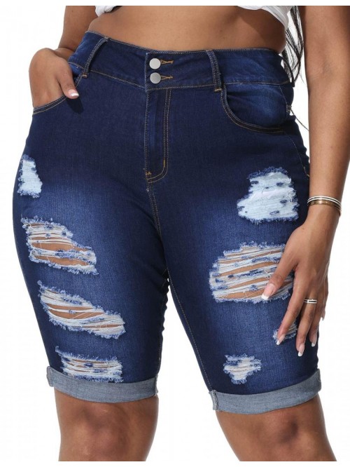 Plus Size Jean Shorts Women Denim Bermuda High Wai...