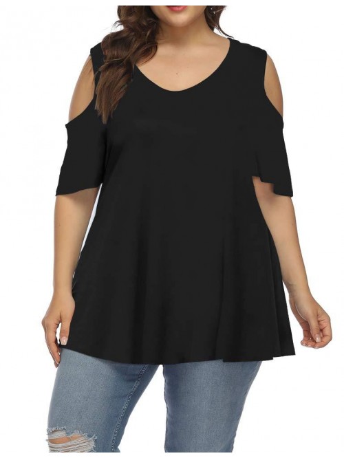 Women Plus Size Tops Casual Cold Shoulder Short Sl...