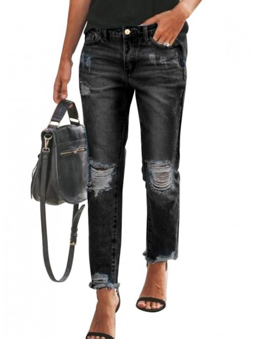 Women's Loose Boyfriend Jeans Stretchy Ripped Dist...