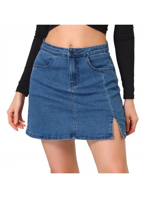 K Women's High Waist Denim Skirt Side Slit Casual ...