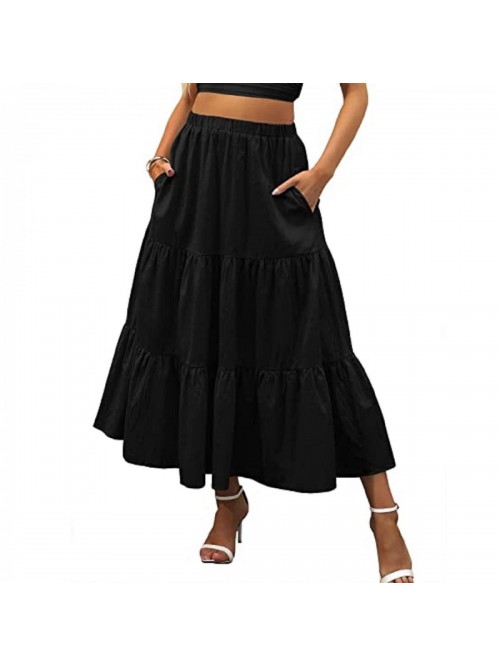 Summer Bohemian Maxi Tiered Skirt Elastic Waist A ...