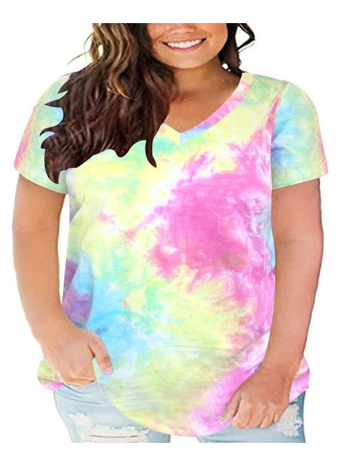 Womens Plus Size Tops Short Sleeve Shirts V Neck T...