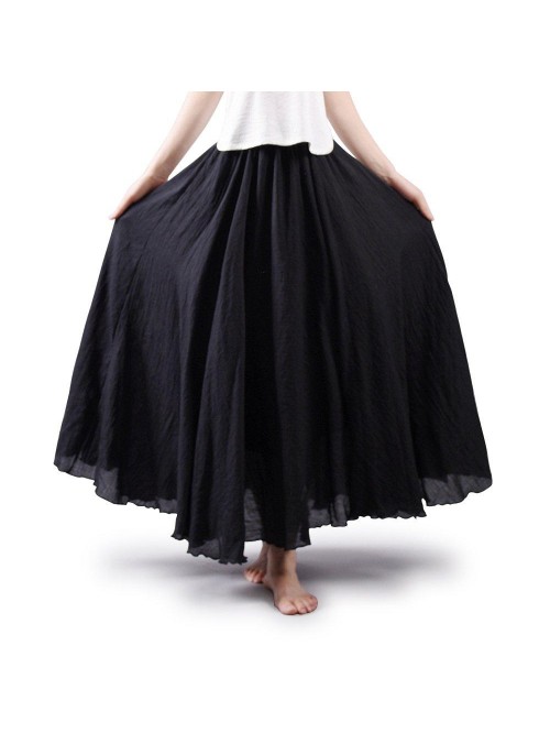 Women's Elastic Waist Flowing Bohemian Cotton Long...