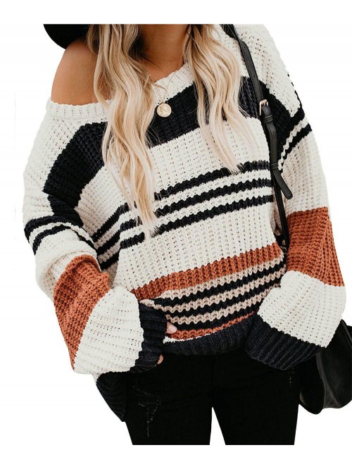 Women’s Stripe Color Block Short Sweater Long Sl...