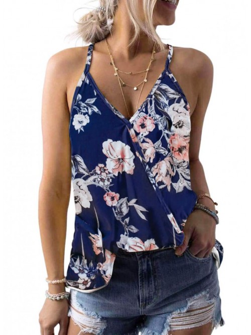 Womens 2022 V Neck Camisole Leaf Print Tanks Tops ...