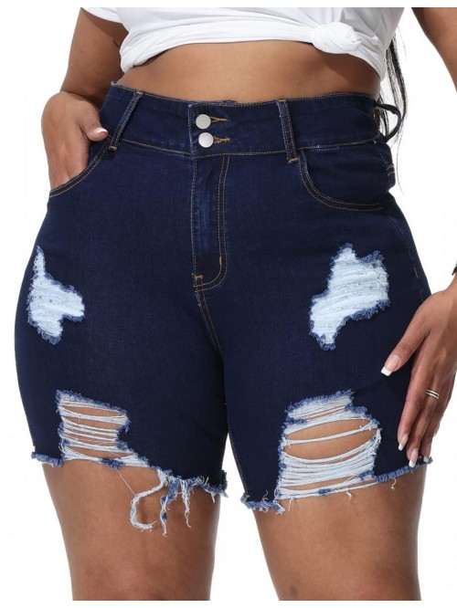 Plus Size Denim Shorts for Women High Waisted Ripp...