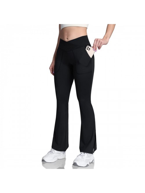 Crossover Flare Leggings with Pocket，Tummy Contr...