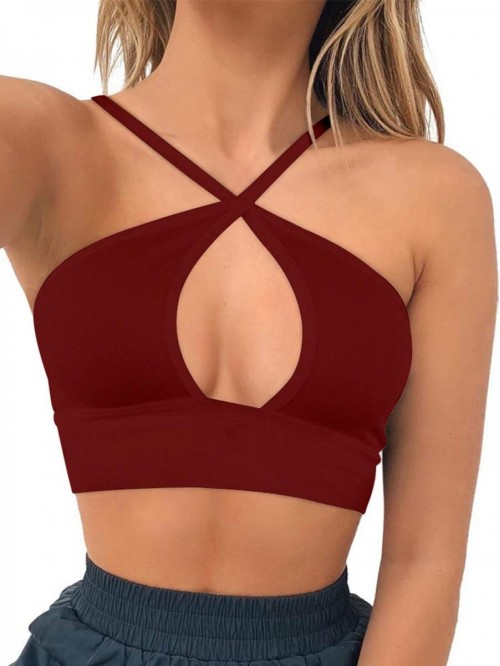 Women's Cute Crop Tops Halter Criss Cross Sexy Sle...