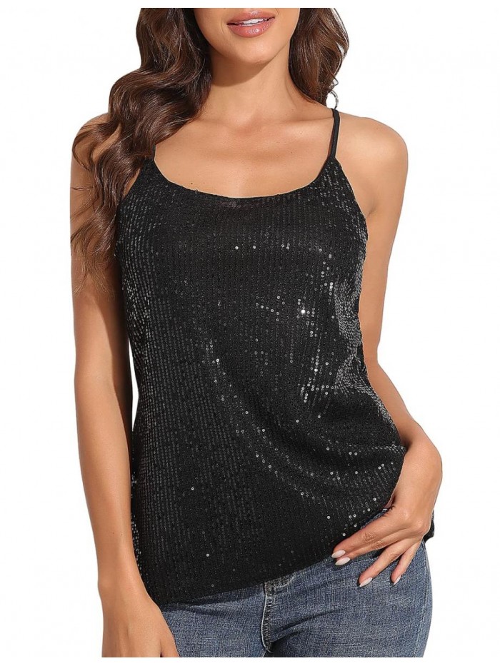 Womens Sparkly Sequin Camisole Tops Sleeveless Glitter Party Tank Top 