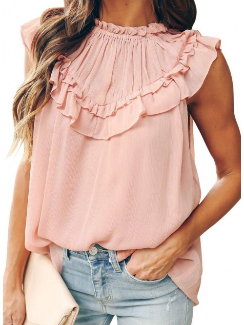 Women's Summer Cute Ruffle Tank Tops Flowy Chiffon...