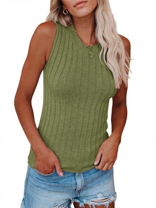 Women's Sleeveless Sweater Vest High Neck Ribbed K...