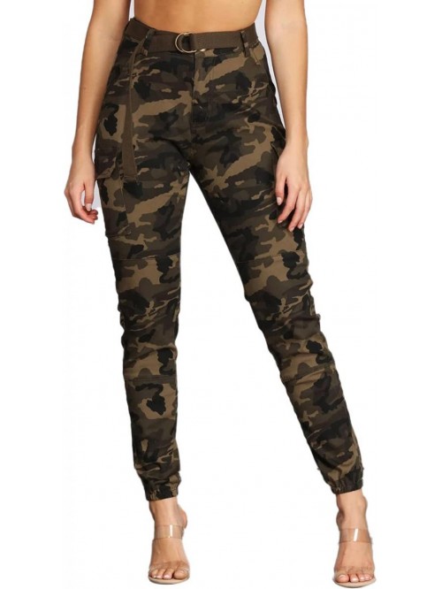 High Waist Slim Fit Jogger Cargo Camo Pants for Wo...