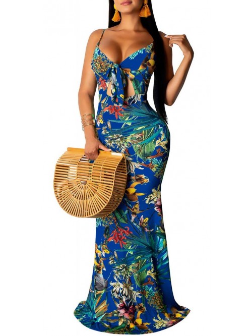 Women's Summer Floral Spaghetti Strap Long Maxi Dr...