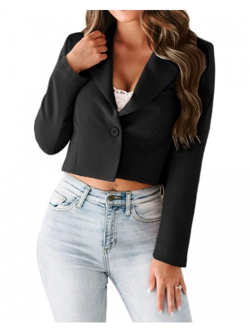 Women's Long Sleeve Blazers Lapel Neck Single Butt...