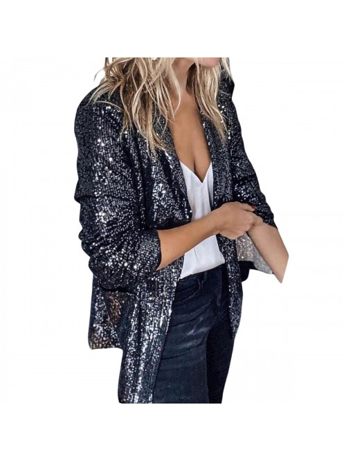 Sequin Blazer Long Sleeve Sparkle Jacket Work Offi...